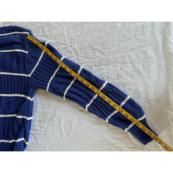 Vintage Striped Sailing Sweater Mens Sz L Blue 1980s Pullover Marine Sport USA - Picture 3 of 7